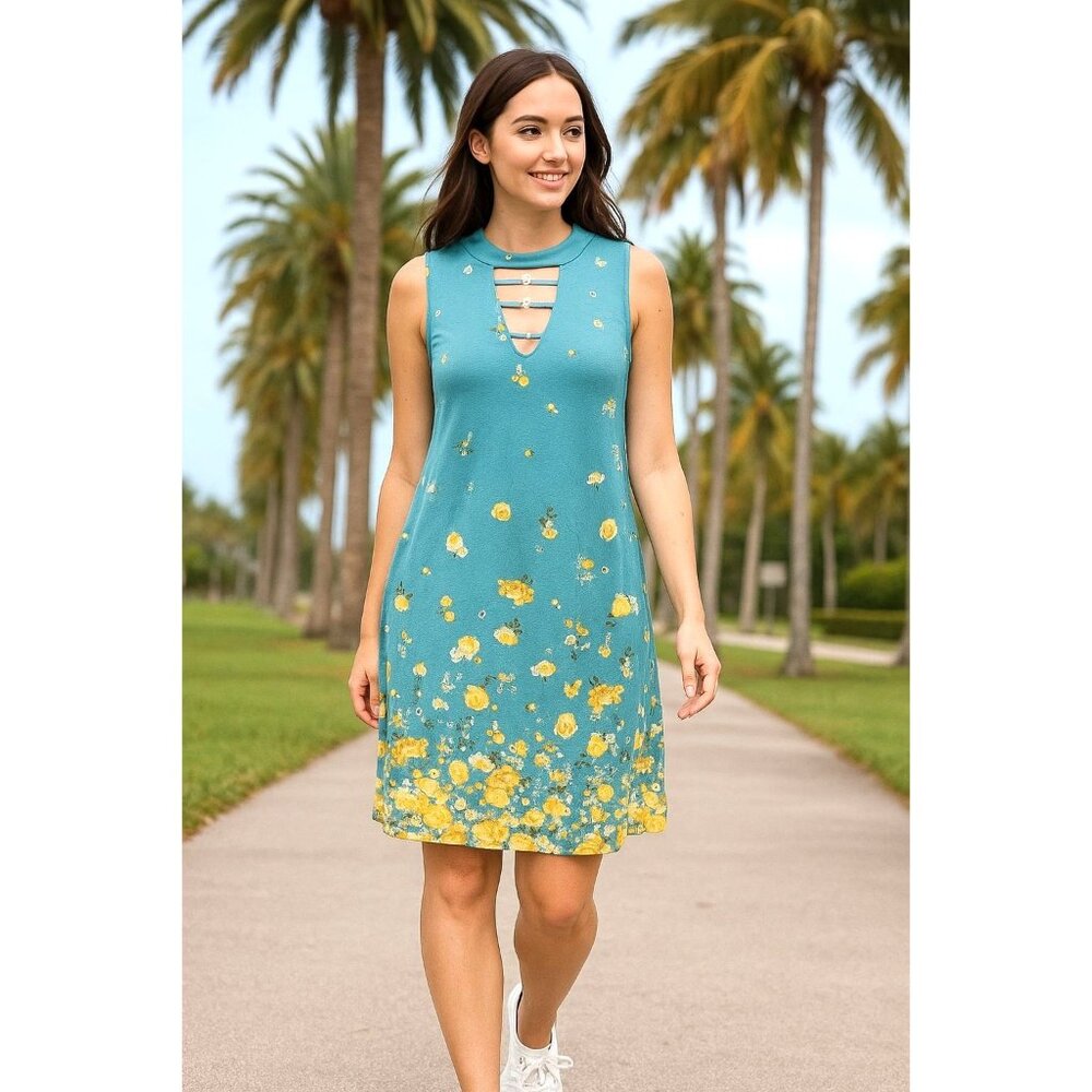 No Boundaries Med Dress Daisy Floral Cut-out Stretchy Sleeveless y2k Sundress